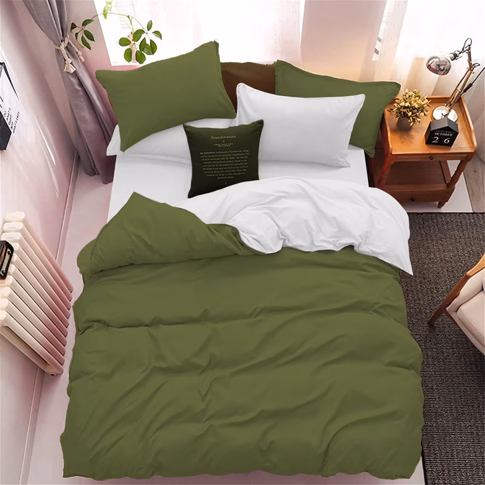 سرویس روتختی کاوری دورنگ چیداری زیتونی سفید یک نفره سه تکه