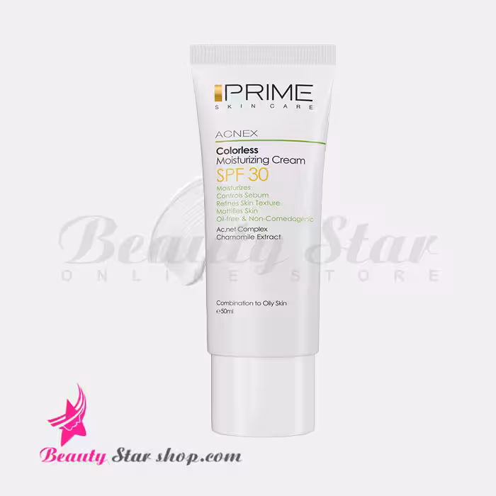 کرم مرطوب کننده بی رنگ پرایم SPF 30 مناسب پوست چرب و مستعد آکنه حجم 50 میلی لیتر