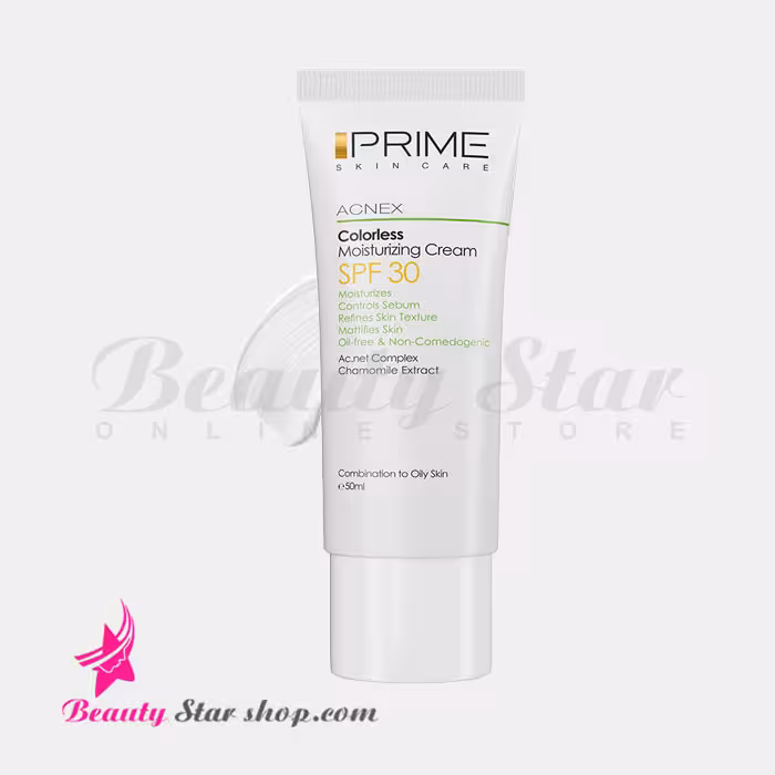 کرم مرطوب کننده بی رنگ پرایم SPF 30 مناسب پوست چرب و مستعد آکنه حجم 50 میلی لیتر