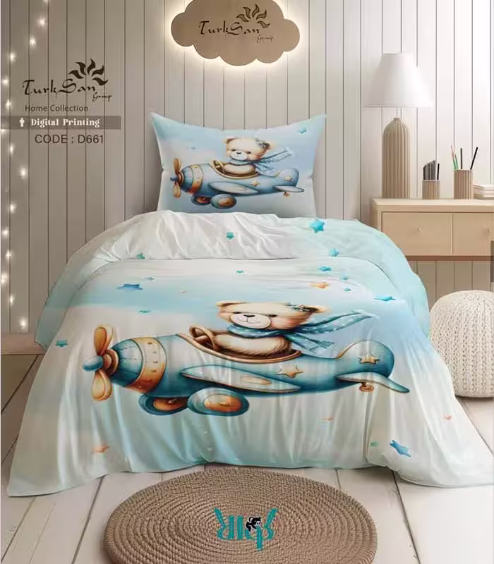 روتختی سفید طرح خرس خلبان یک نفره کد d661