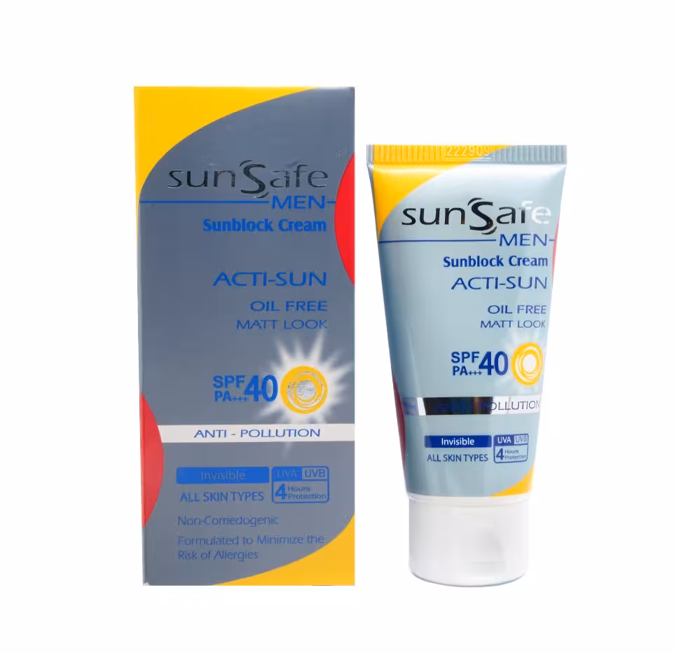 کرم ضد آفتاب فاقد چربی spf40 آقایان سان سیف مناسب انواع پوست 50ml