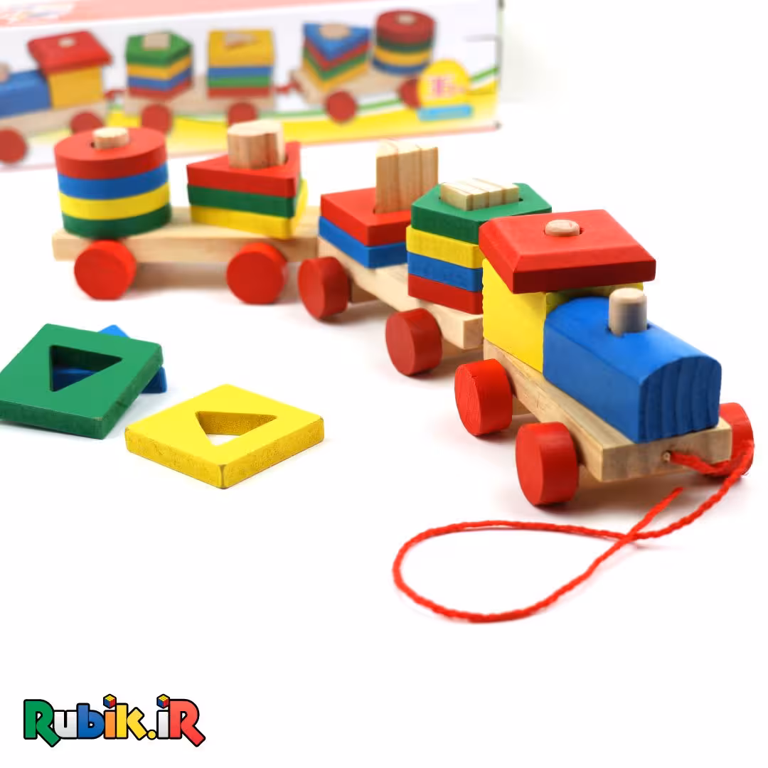 قطار اشکال چوبی جعبه قرمز (اعداد چوبی جعبه مستطیل)