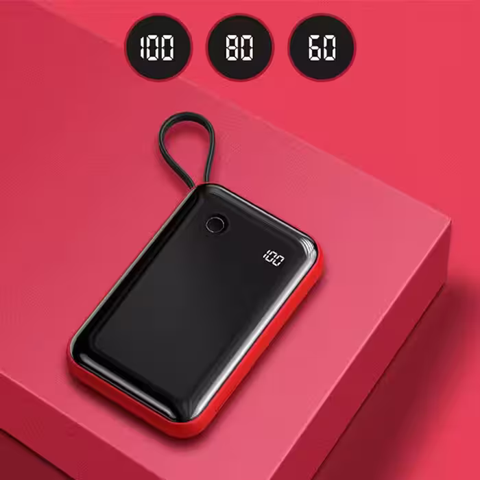 پاوربانک بیسوس Mini S Digital Display 10000mAh RED با کابل آیفون