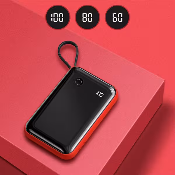 پاوربانک بیسوس Mini S Digital Display 10000mAh RED با کابل آیفون