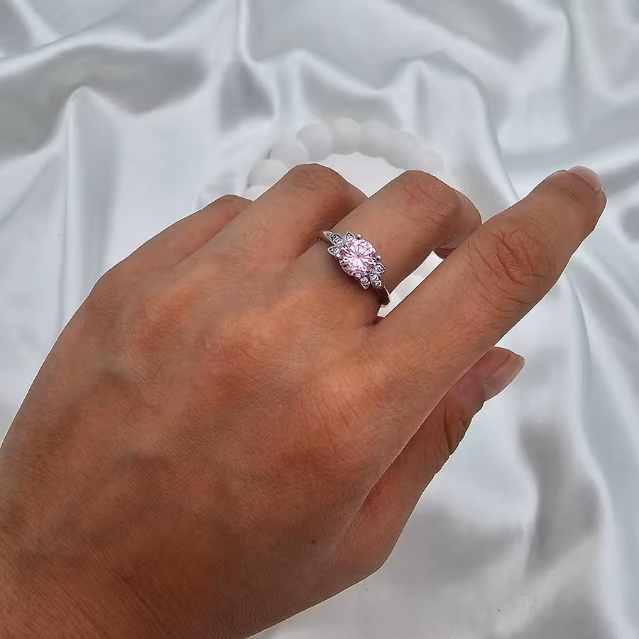 انگشتر فلاور نگین صورتی استیل