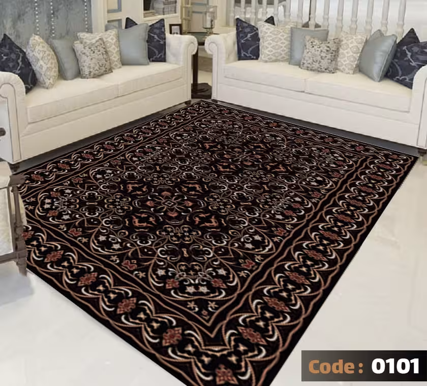 کاورفرش روفرشی دورکشدار گوشه لیفه ای لاکی ، آبی و متنوع کد 0101