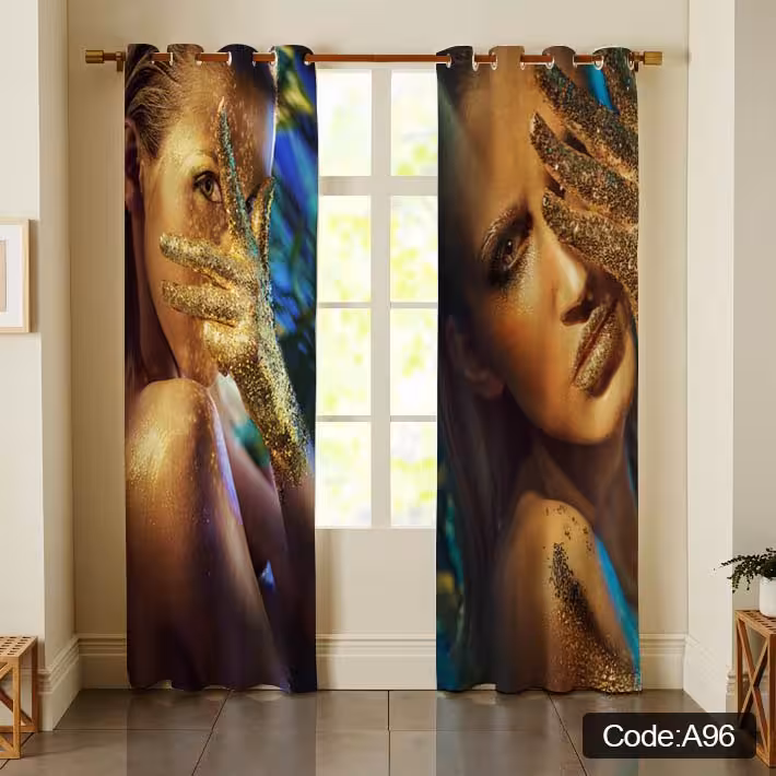 پرده پانچی مخمل چاپی دخترانه کد 96