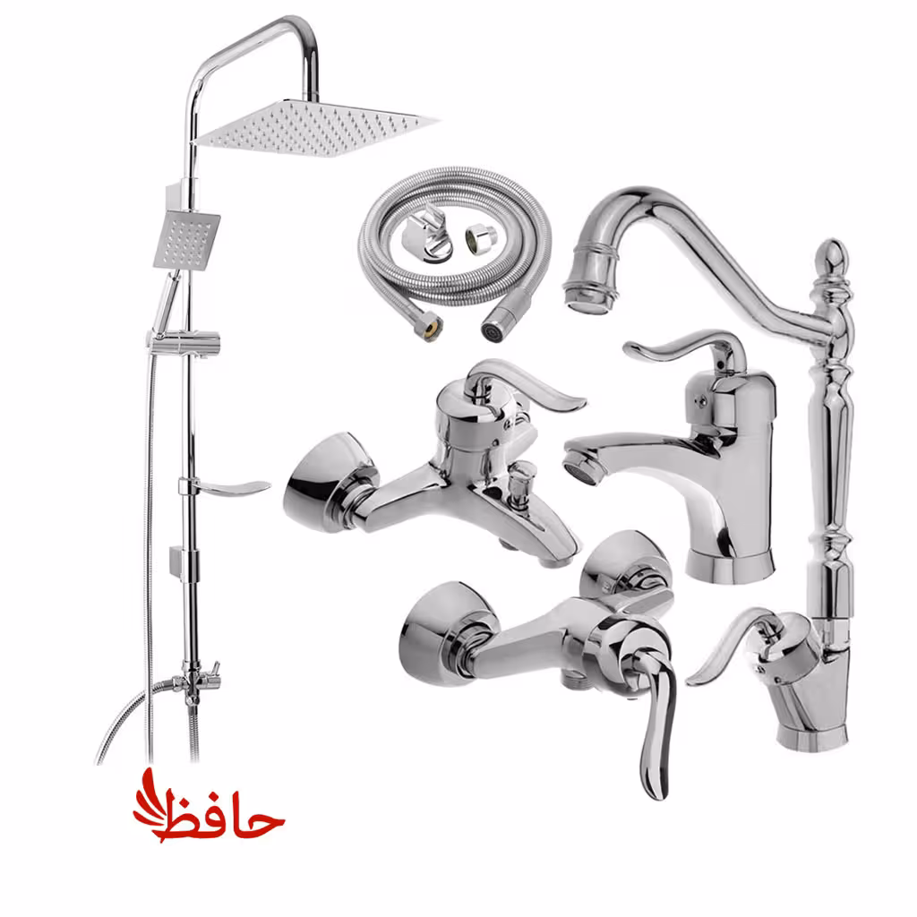 ست شش عددی شیرآلات مدل قاجاری به همراه علم دوش دوکاره رسوبگیر