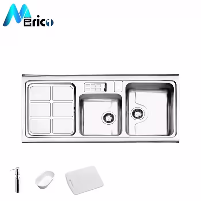 سینک استیل البرز کد 734 روکار دو لگنه