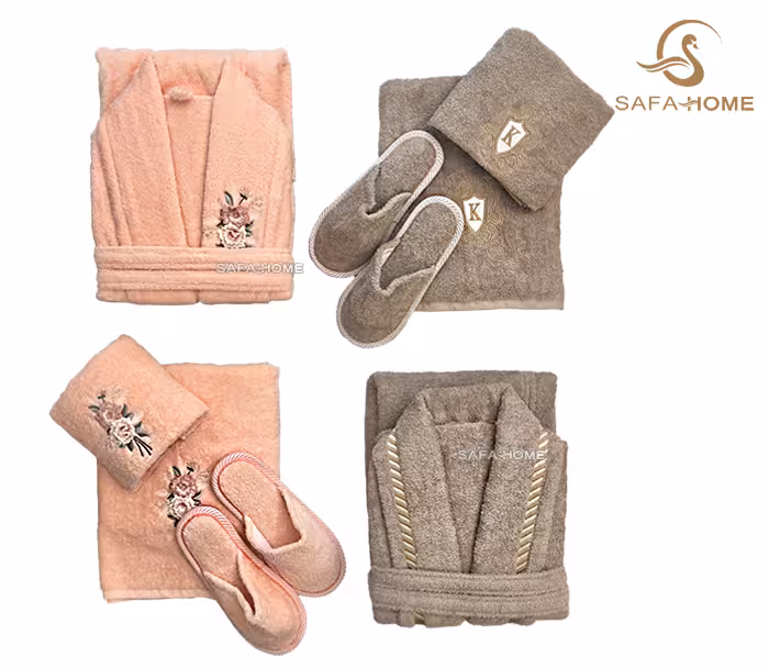 ست حوله دوقلو لوکس طرح گل‌برجسته قهوه‌ای گلبهی