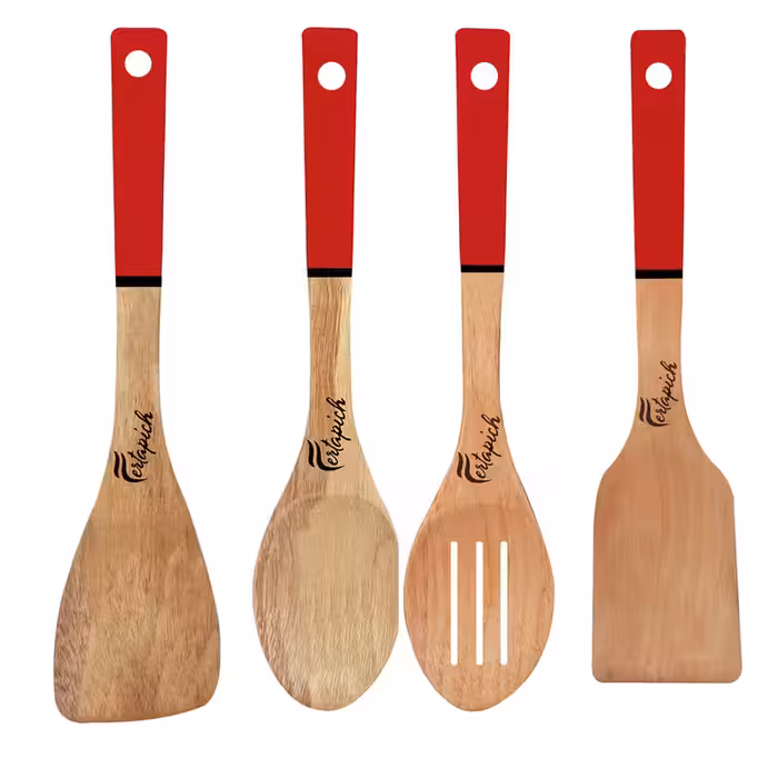 سرویس کفگیر و ملاقه 4 پارچه فرتاپیچ مدل چوبی کد 046 | کالا مکس