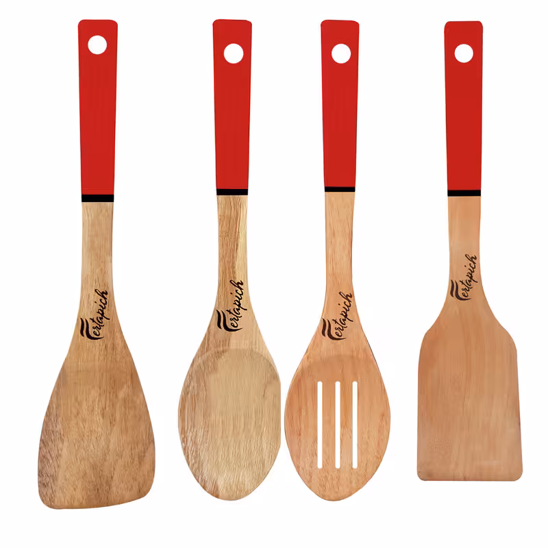 سرویس کفگیر و ملاقه 4 پارچه فرتاپیچ مدل چوبی کد 046 | کالا مکس