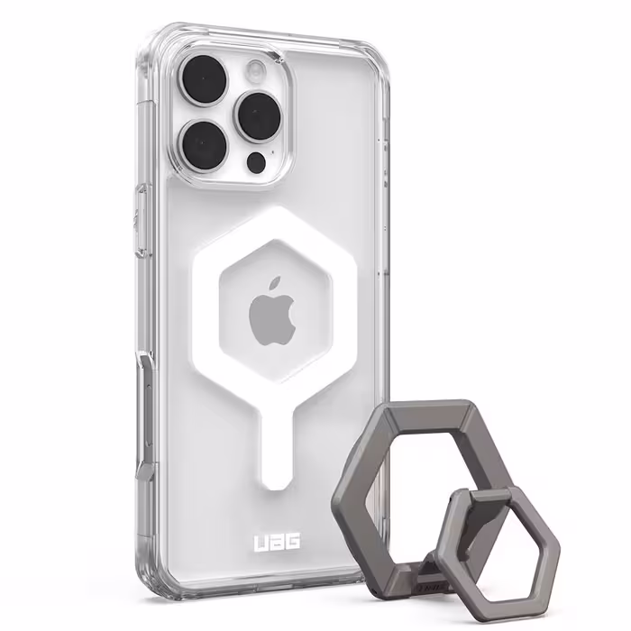 قاب آیفون 16 پرو مکس UAG Plyo MagSafe Ice White Case   Titanium Ring Stand