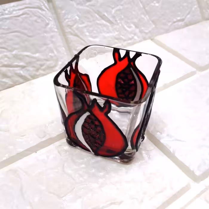 جا شمعی شیشه ای مدل ویترای طرح انار کد 0021