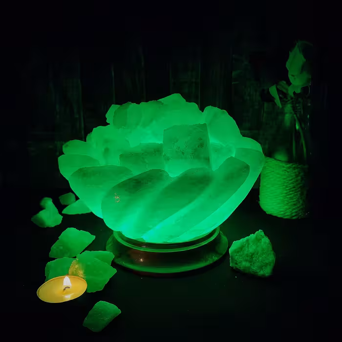 آباژور سنگ نمک مدل کاسه هلال دار ستاره ای پایه چوبی کد 401