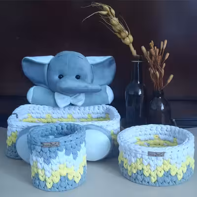 سبد قلاب بافی تریکو مژگان مدل فیل مجموعه 3 عددی