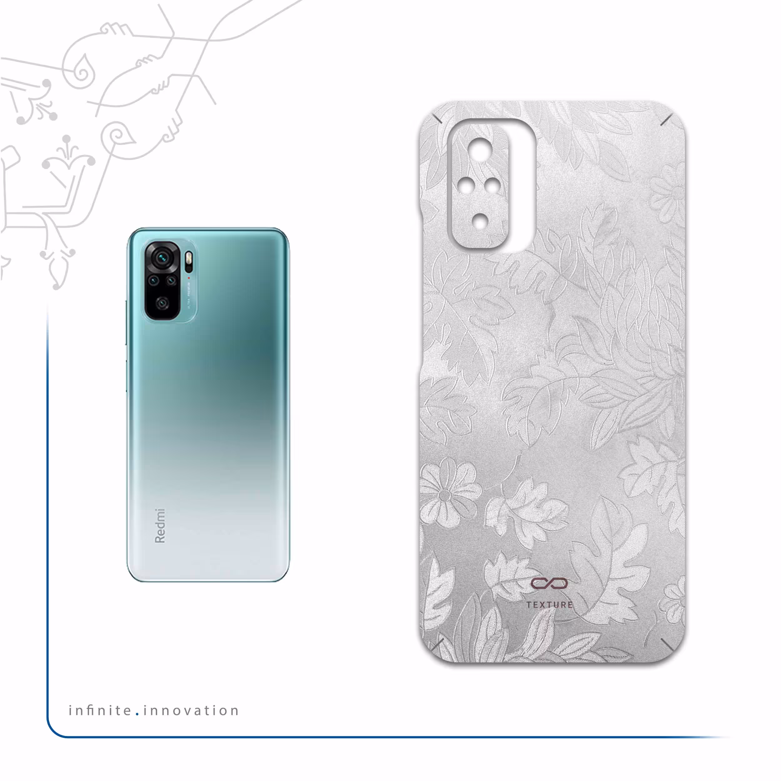 برچسب پوششی ماهوت مدل Silver-Wildflower مناسب برای گوشی موبایل شیائومی Redmi Note 10