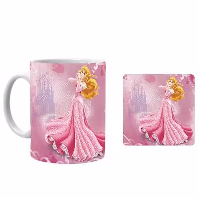 ماگ طرح زیبای خفته به همراه زیر لیوانی