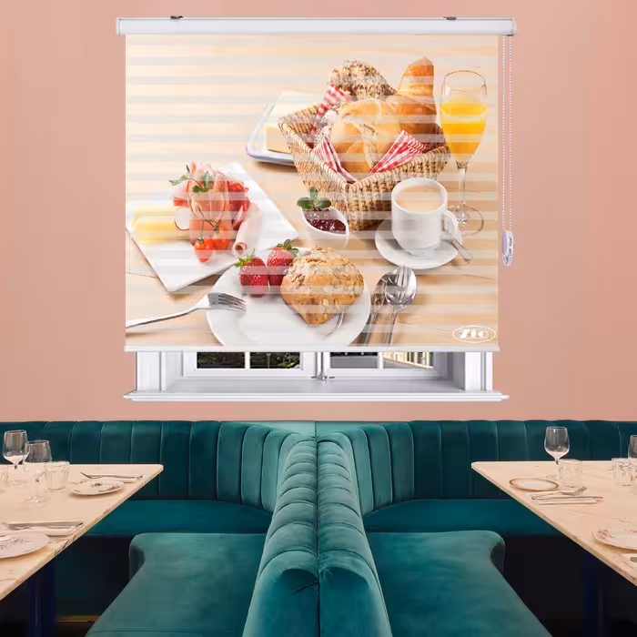  پرده زبرا زیو طرح صبحانه کد B10 سایز 150x280 سانتی متر