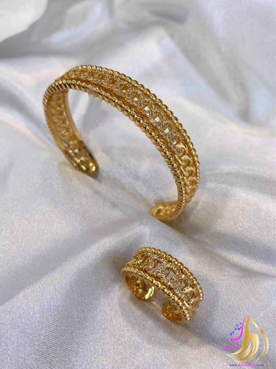 دستبند و انگشتر ست کارتیه نگین دار