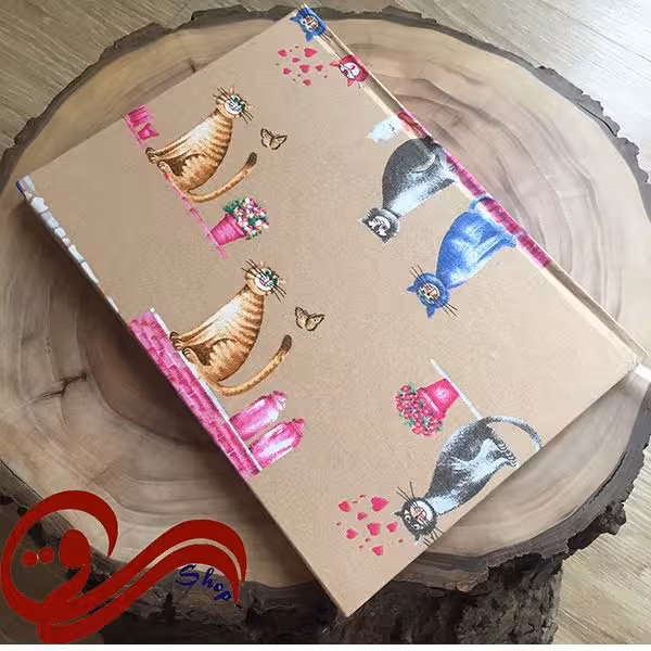 دفتر قطع وزیری گربه اشرافی کرم Fabric Handmade Notebook