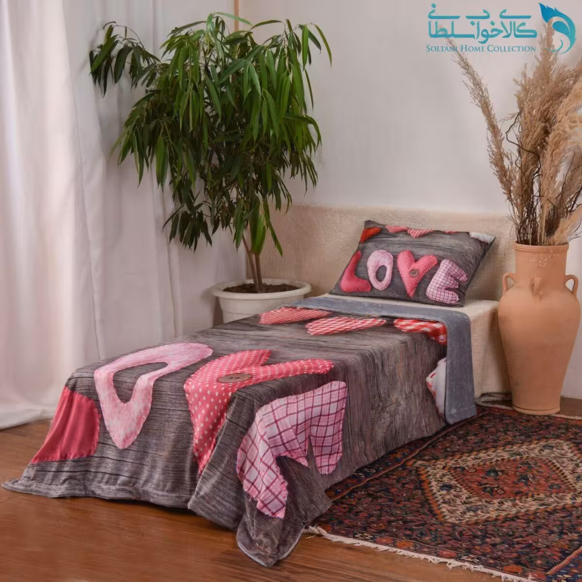 پتو روتختی عروسکی یکنفره طرح love کد P252