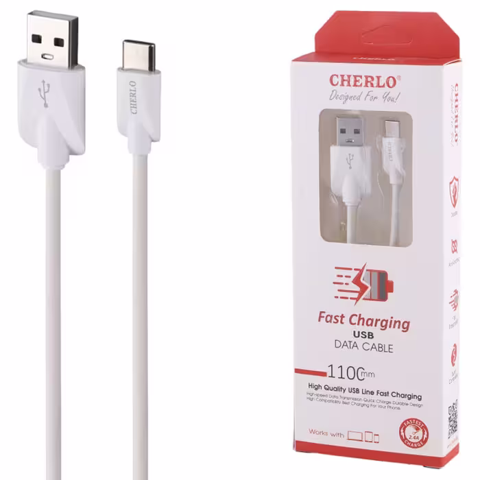 کابل تایپ سی فست شارژ 2.4 آمپر چرلو مدل CH-TC20 طول 1.1 متر