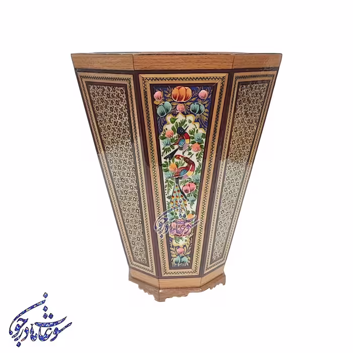 سطل خاتم کاری طرح گل و مرغ سایز بزرگ