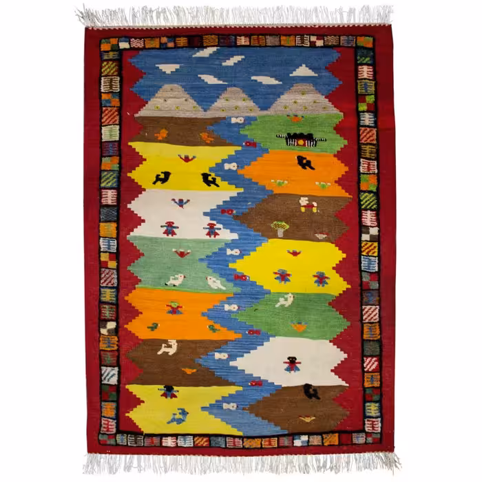 گلیم گبه ( عروسکی ) دستبافت یک و نیم متری