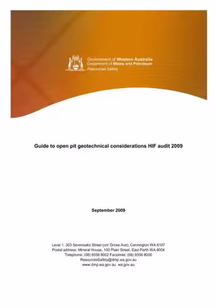 خرید و دانلود نسخه کامل کتاب Guide to open pit geotechnical considerations HIF audit 2009