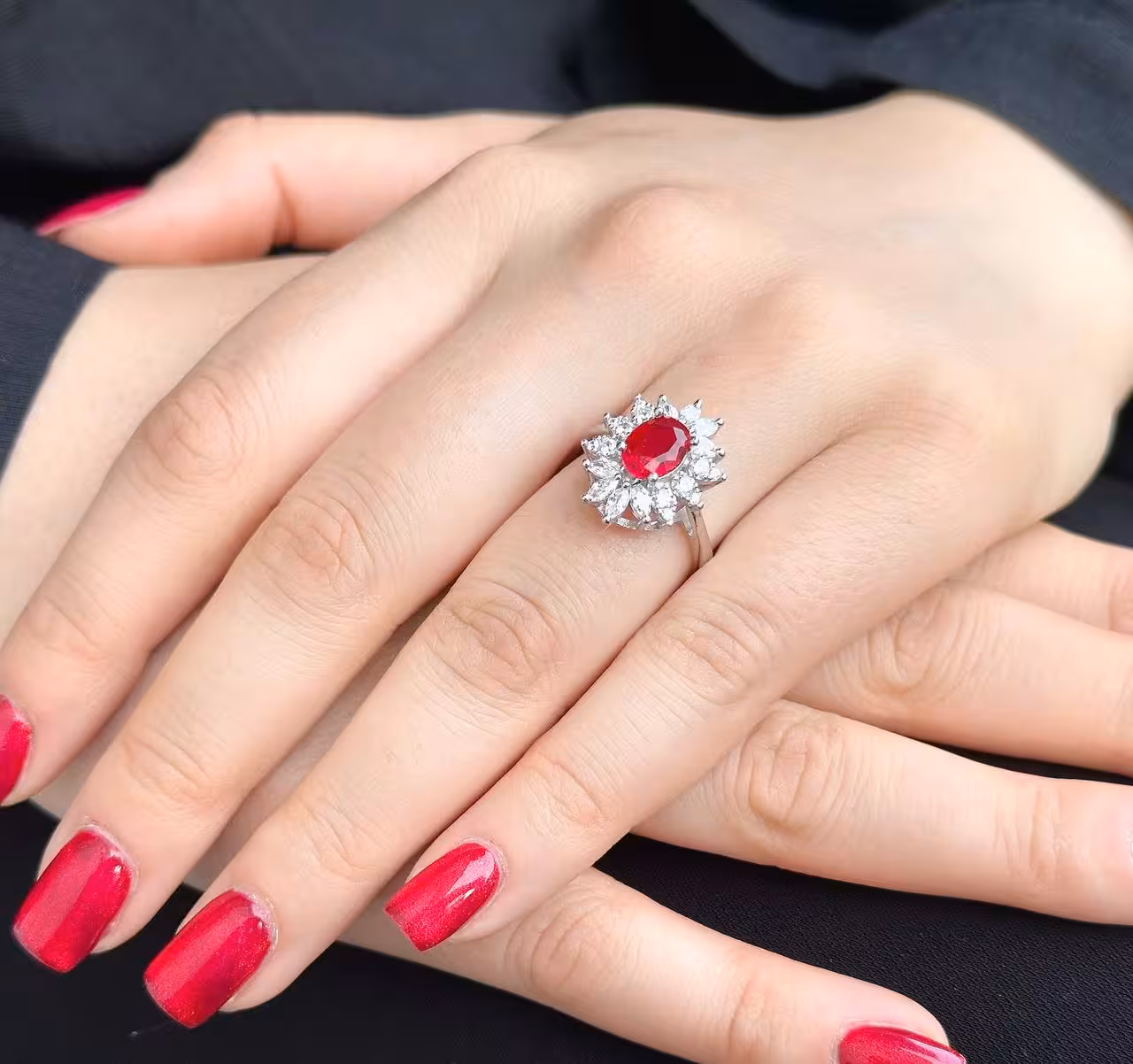 انگشتر جواهری یاقوت سرخ نقره زنانه کد 10971