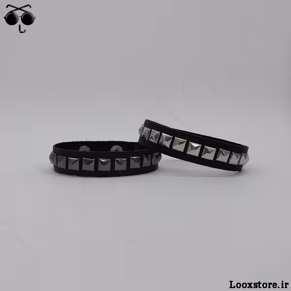 دستبند پانکی چرم استاد دار فلزی یه ردیف