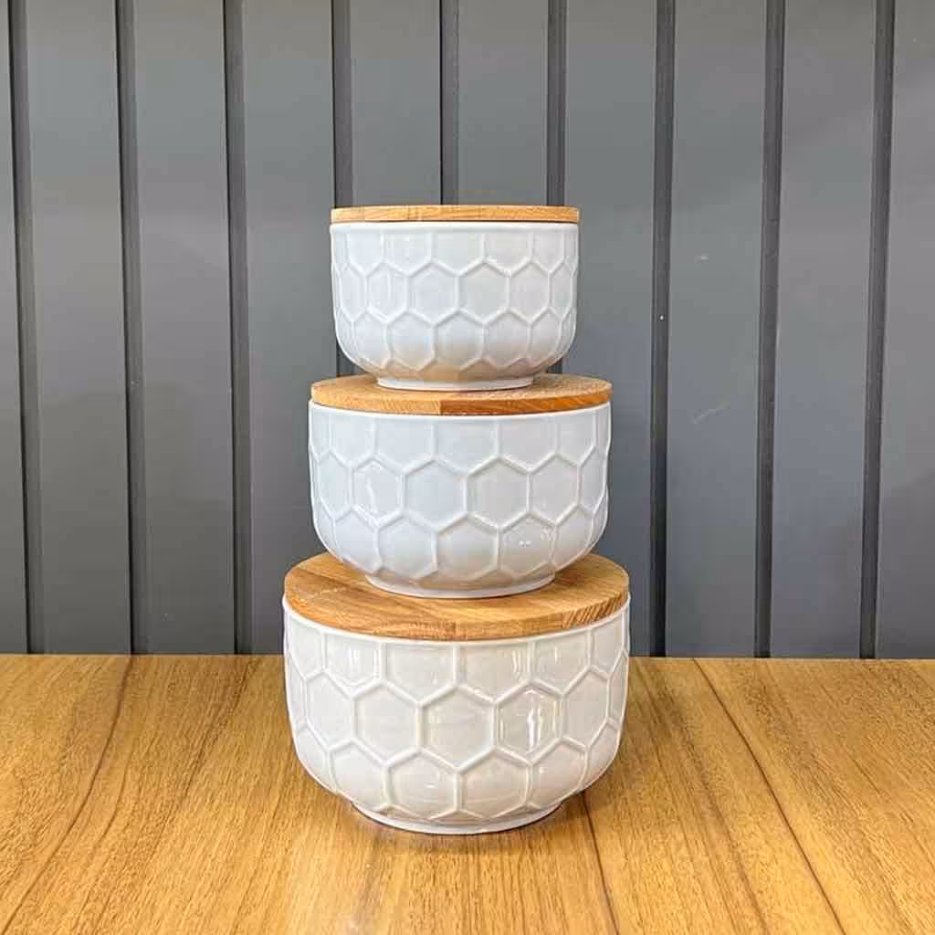 ظرف سرامیکی زنبوری درب چوبی 4945