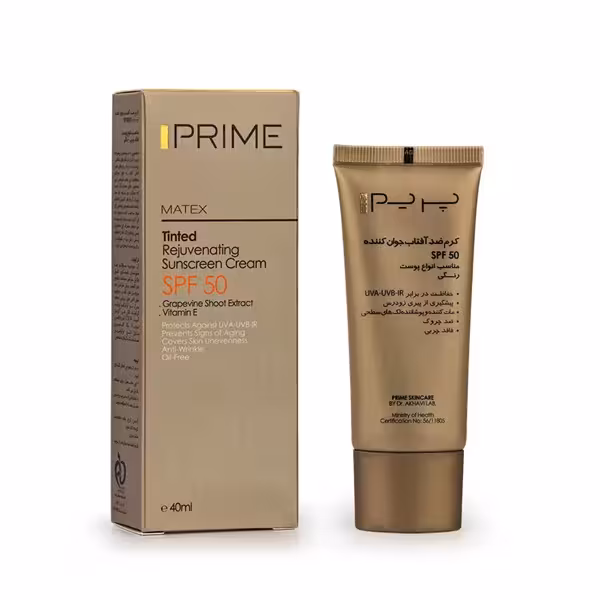 ضد آفتاب رنگی جوان کننده پرایم با SPF50 حجم 40 میلی لیتر | prime tinted rejuvenating sunscreen cream for all skin types spf50 40ml