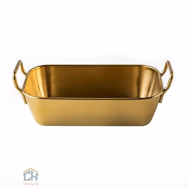 ظرف مستطیل دسته دار استیل طلایی گلدکیش مدل 3-232