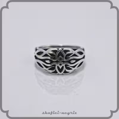 انگشتر نقره مردانه طرح ترک سیاه کاری