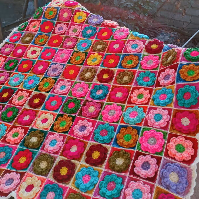 شال مبل بافته شده با قلاب واستفاده از نخ درجه یک  