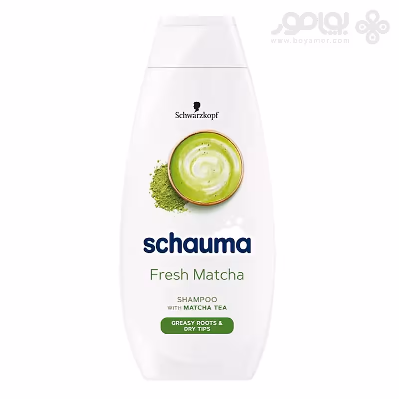 شامپو طراوت بخش شاوما حاوی عصاره چای ماچا مناسب ریشه چرب