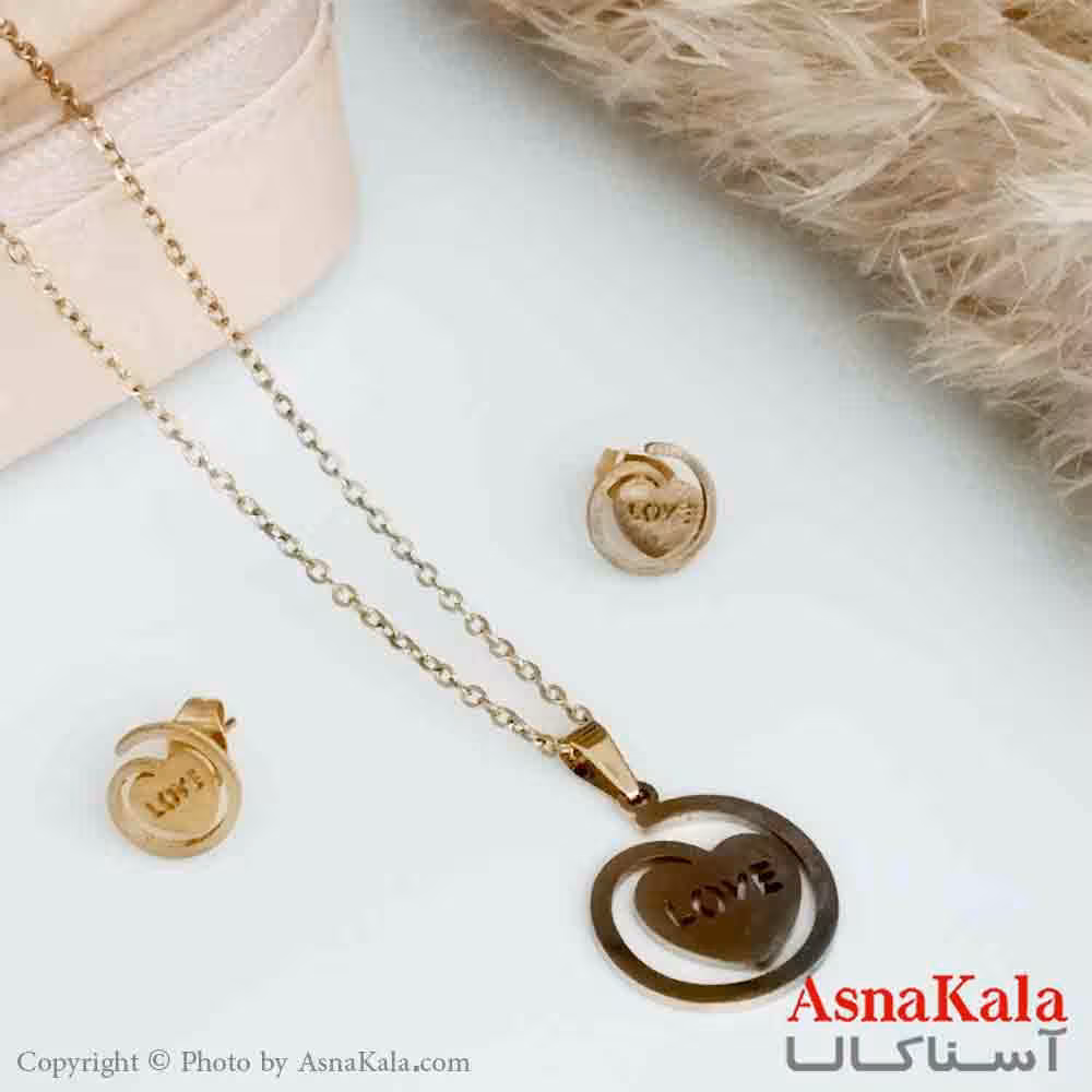 نیمست استیل دخترانه طرح قلب وLOVE جدید رنگ طلایی کد NIM14202W