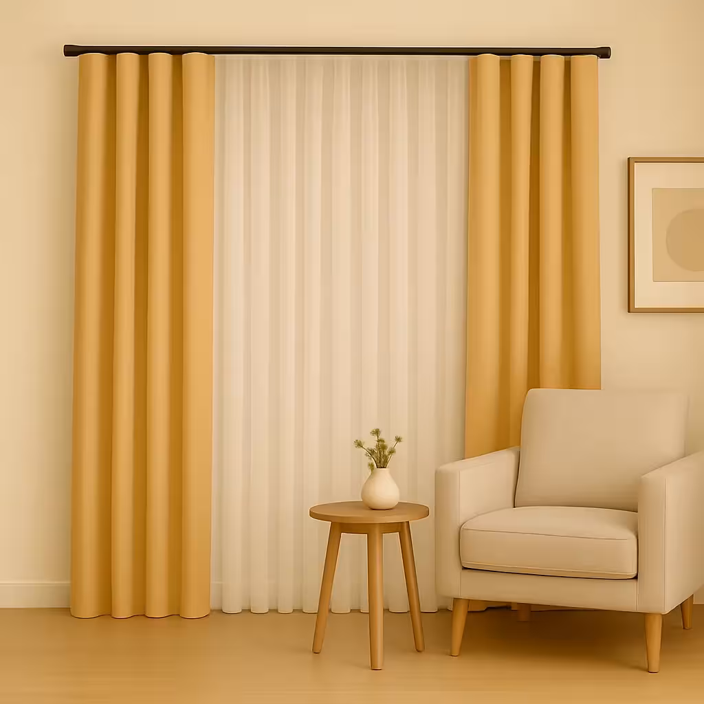 پرده مینیمال ترکیب حریر و کتان کرم طلایی کد 06