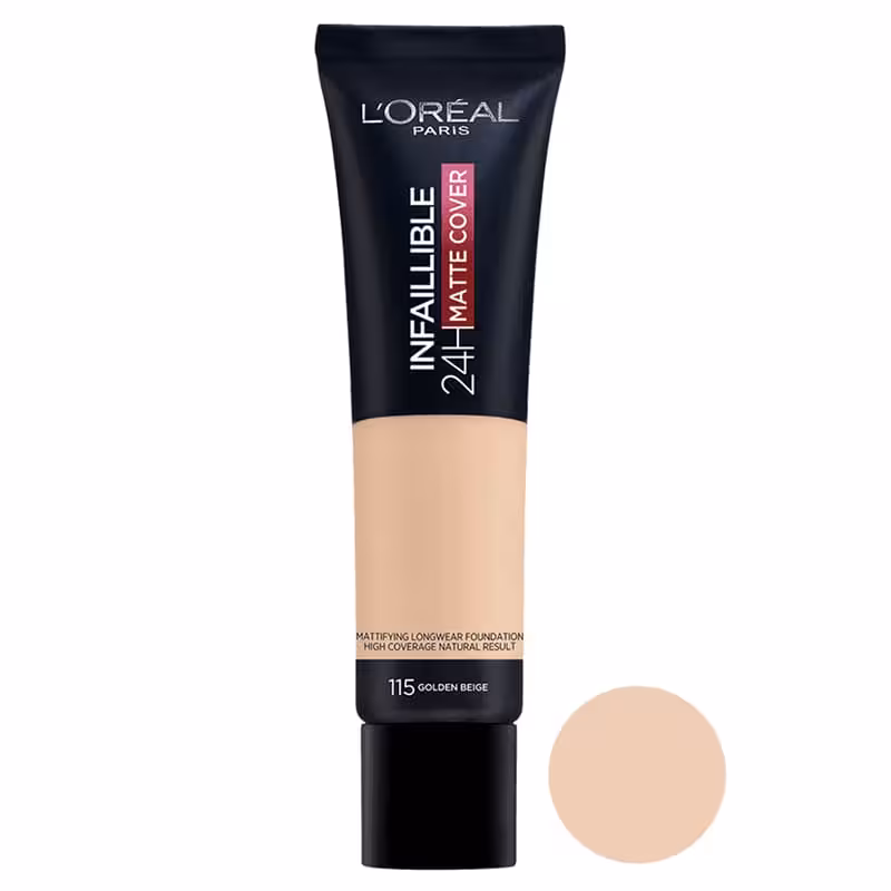 کرم پودر مات کاور اینفائیبل 24 ساعته لورال شماره 115(حجم 15 میلی لیتر)