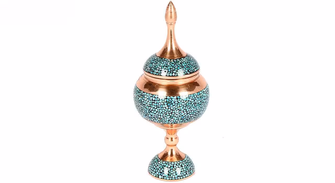 شکلات خوری مسی فیروزه کوب مدل پایه دار