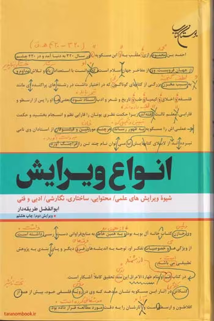 کتاب "انواع ویرایش" شامل شیوه ویرایش های علمی، محتوایی، ساختاری، نگارشی، ادبی و فنی نوشته ابوالفضل طریقه دار