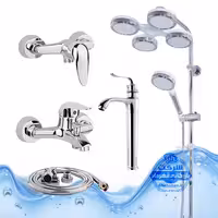 ست 5 عددی شیرآلات مدل قهرمان | روشویی پایه‌بلند   توالت   حمام   علم دوش هلی شاتی   شلنگ توالت | کروم براق