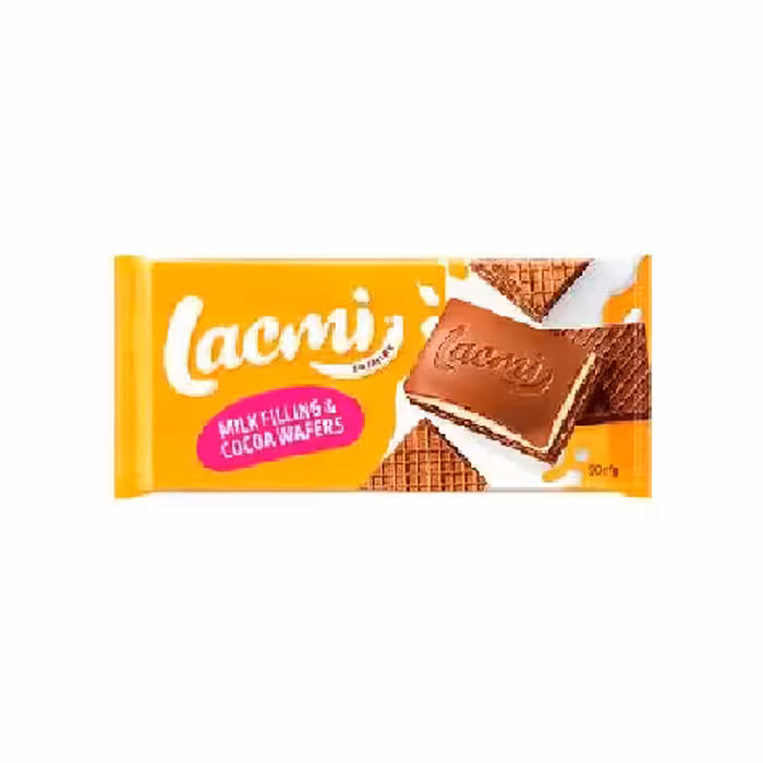 شکلات با مغز کرم شیر و ویفر کاکائویی لاکمی روشن Roshen Lacmi