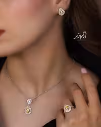 💍نیم ست جواهری اشکی با نگین سیترين خاص و زيبا نقره عیار 925 (آويز ،گوشواره و انگشتر )(N_4403)‌‌‌‌‌‌ ‌