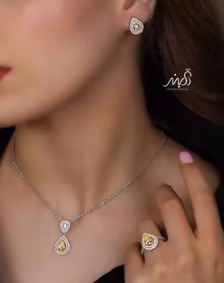 💍نیم ست جواهری اشکی با نگین سیترين خاص و زيبا نقره عیار 925 (آويز ،گوشواره و انگشتر )(N_4403)‌‌‌‌‌‌ ‌