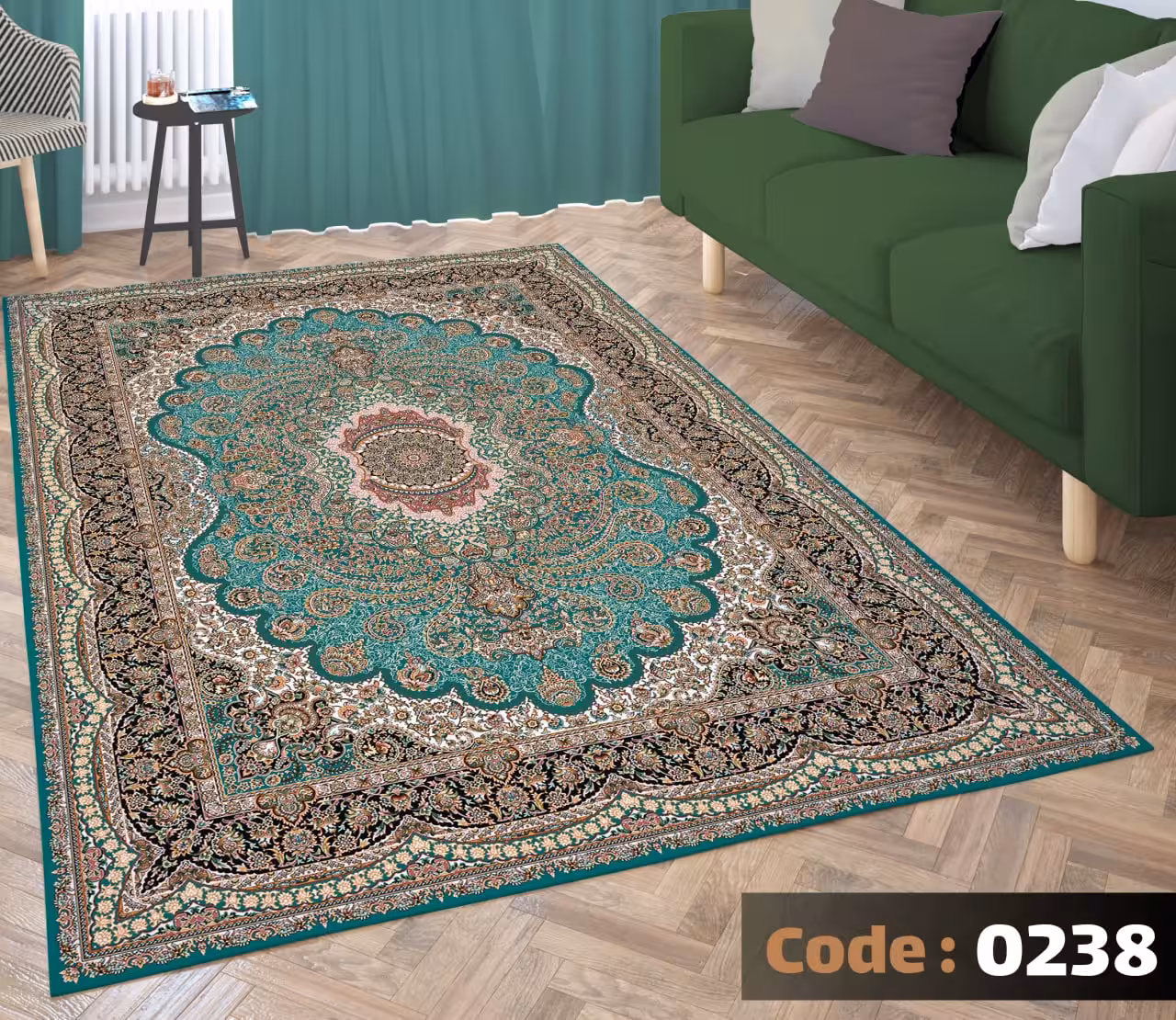 کاورفرش روفرشی دورکشدار گوشه لیفه ای لاکی ، آبی و متنوع کد 0238