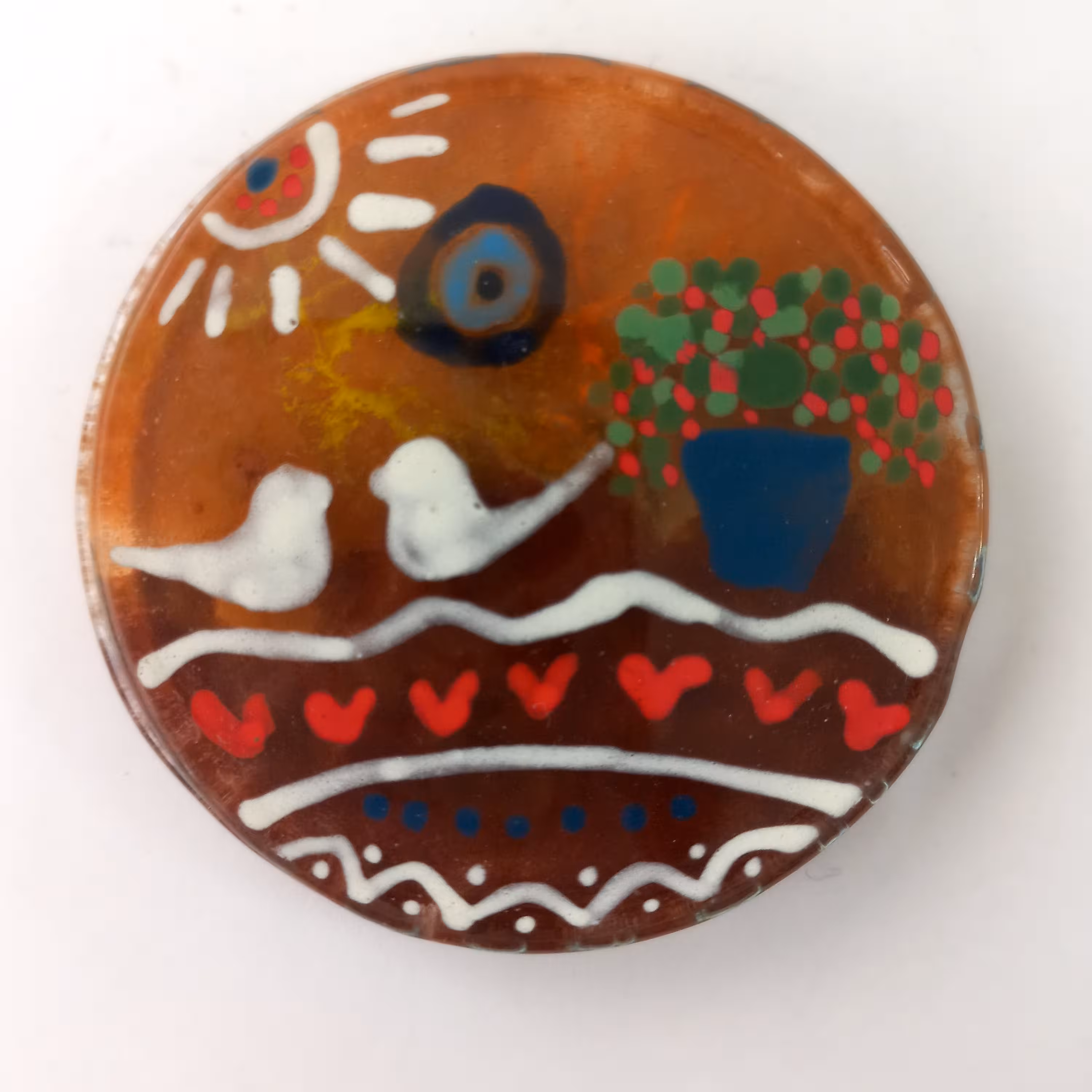 مگنت دستساز شیشه ای  پرنده و گلدان  و چشم نظر از مجموعه زندگی سنتی