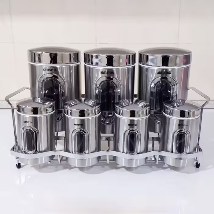 ست 8 پارچه ادویه و حبوبات آرتیستون استیل درب کروم کد 8346 ارسال رایگان